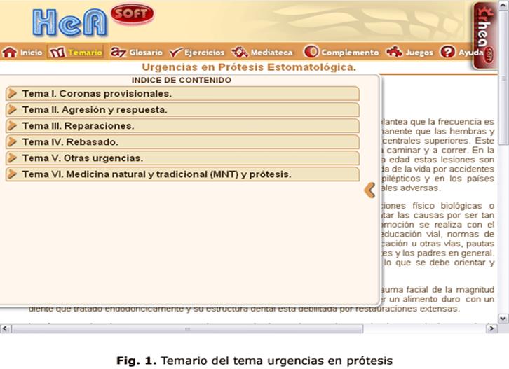 Fig. 1. Temario del tema urgencias en prótesis Principio de la relación de la teoría con la práctica
