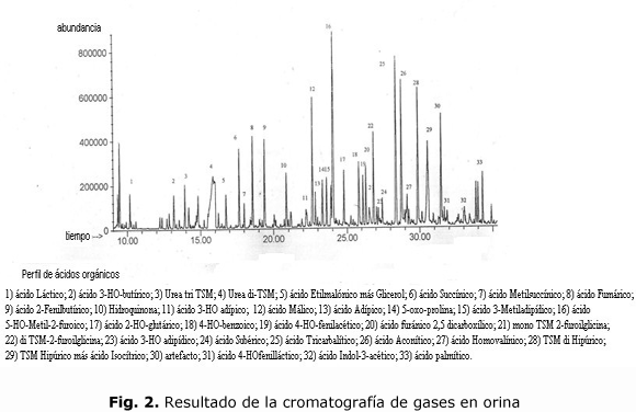 Fig. 2. Resultado de la cromatografía de gases en orina